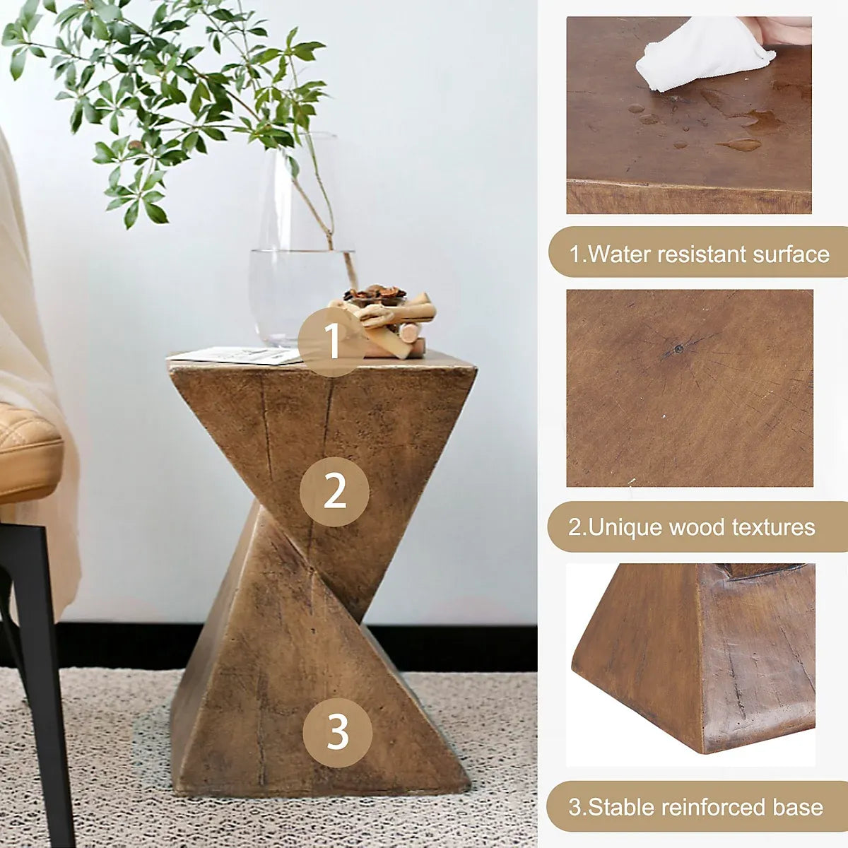 Fativo Concrete Side Table No Assembly For Living Rooms-Furniture Kingdom
